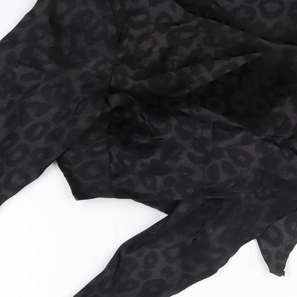 Missguided Womens Black Animal Print Polyester Cropped T-Shirt Size 8 V-Neck