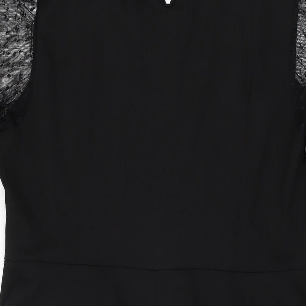 Allegra K Womens Black Polyester Skater Dress Size L Collared Zip