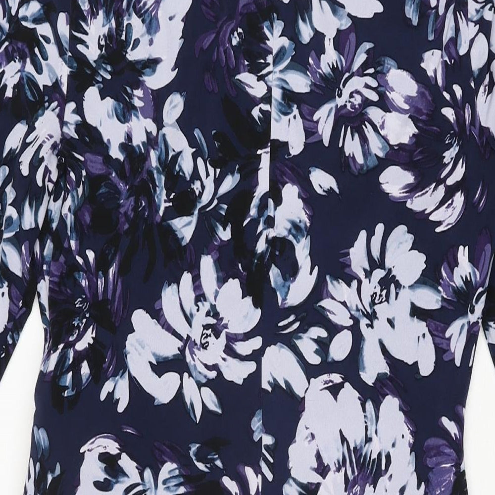 Brand and care label for Kaliko women’s blue floral polyester bodycon, size UK 10, round neck pullover
