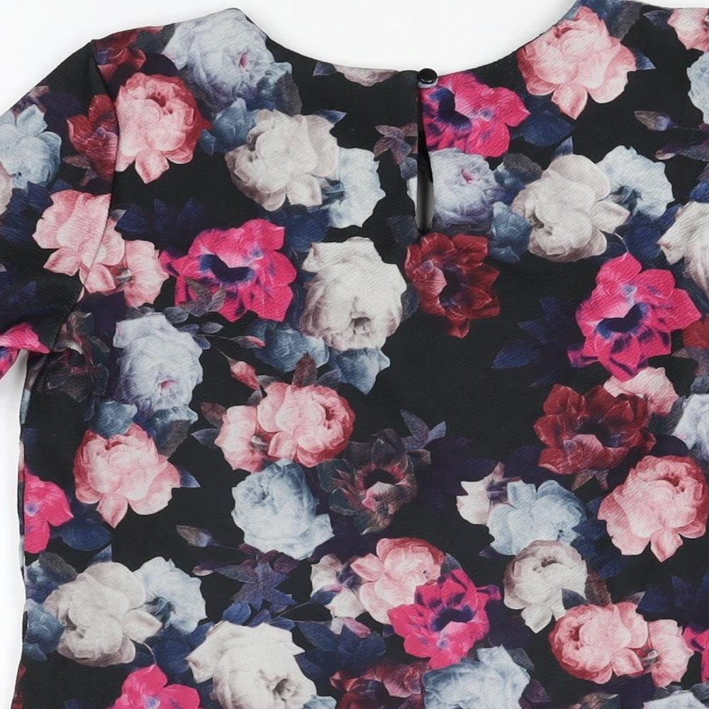 Dorothy Perkins Womens Black Floral Polyester Basic T-Shirt Size 10 Round Neck