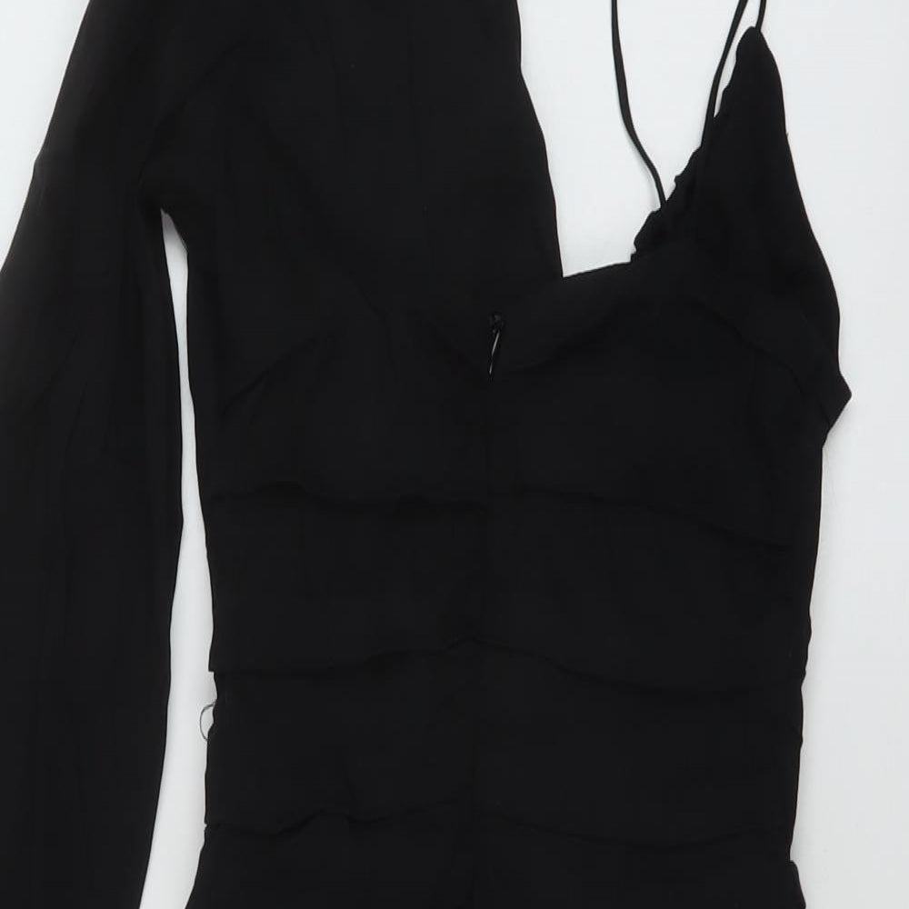 Zara Womens Black Linen Bodycon Size M V-Neck Zip