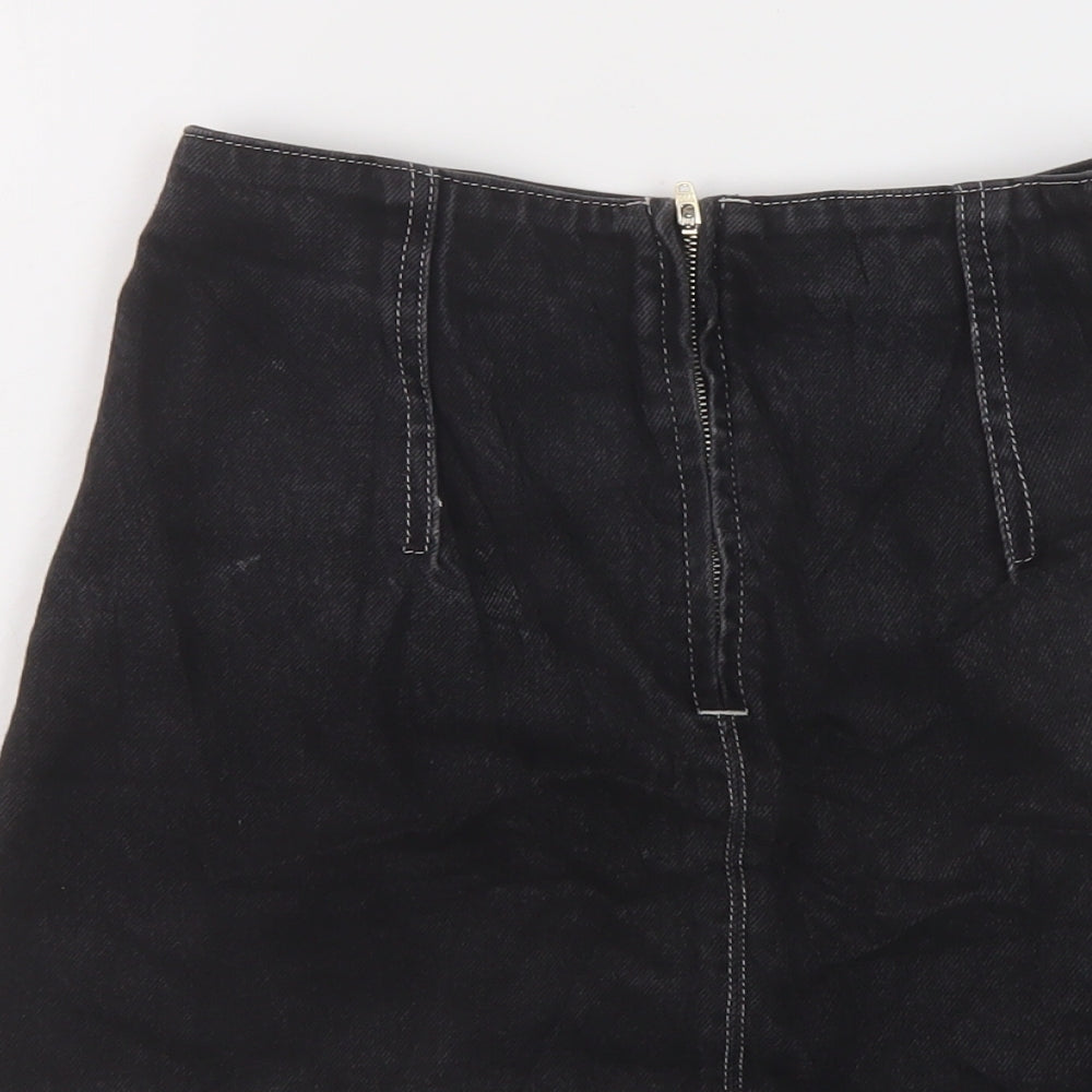 Topshop Womens Black Cotton Mini Skirt Size 8 Zip