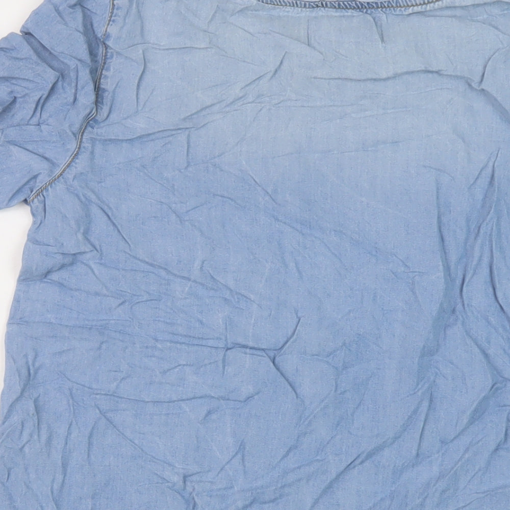 New Look Womens Blue Cotton Basic Blouse Size 10 Round Neck