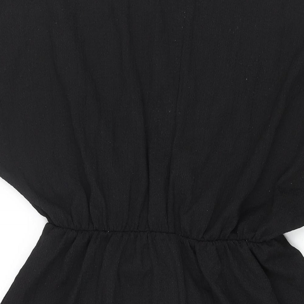 H&M Womens Black Polyester Wrap Dress Size M V-Neck Pullover