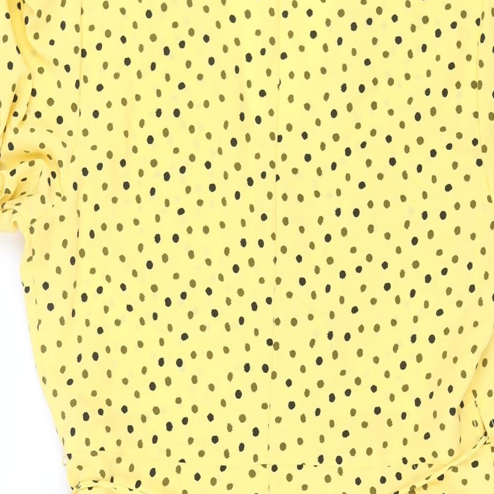 Mango Womens Yellow Polka Dot Polyester Wrap Dress Size M V-Neck Tie