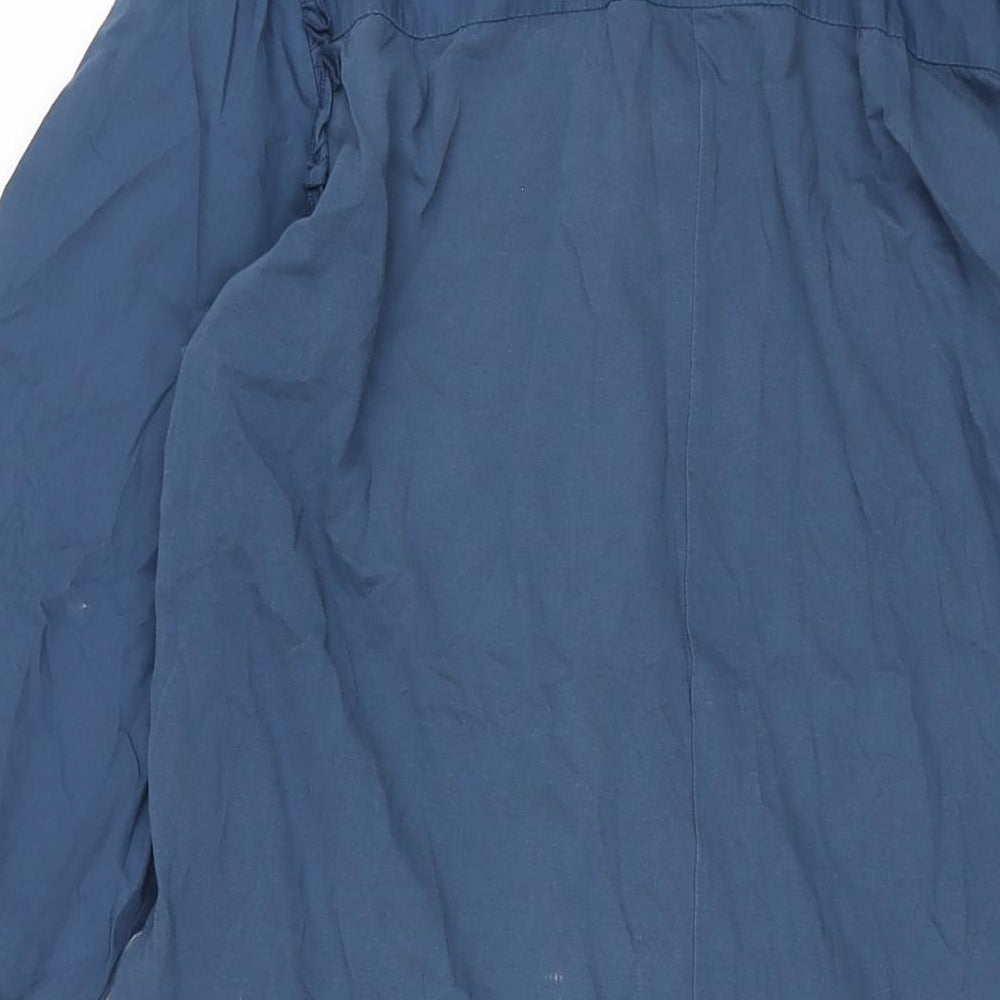 Zara Womens Blue Cotton Shirt Dress Size M Collared Button - Frill