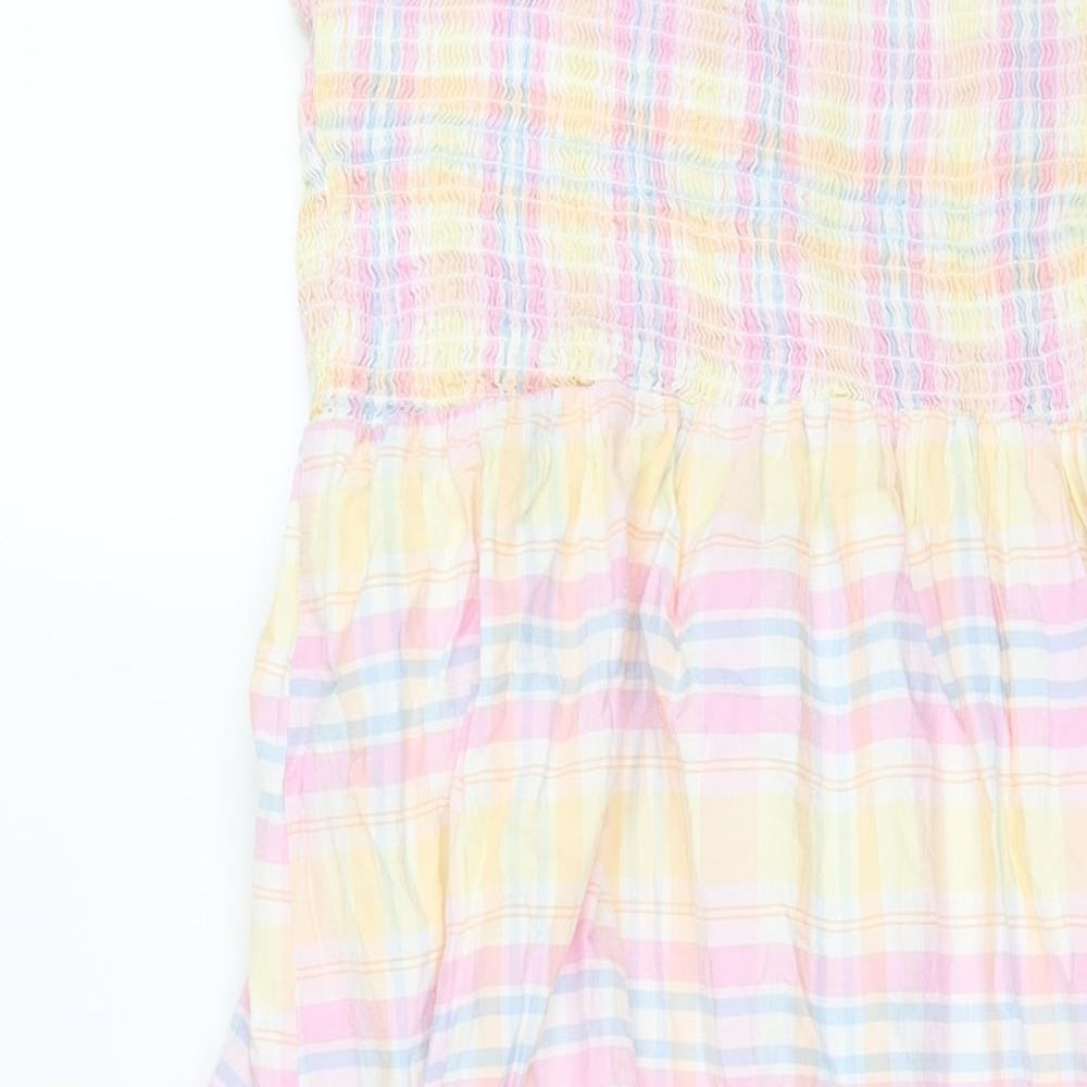 Cotton On Womens Multicoloured Check Cotton Shift Size L Square Neck Pullover - Rouched Bodice