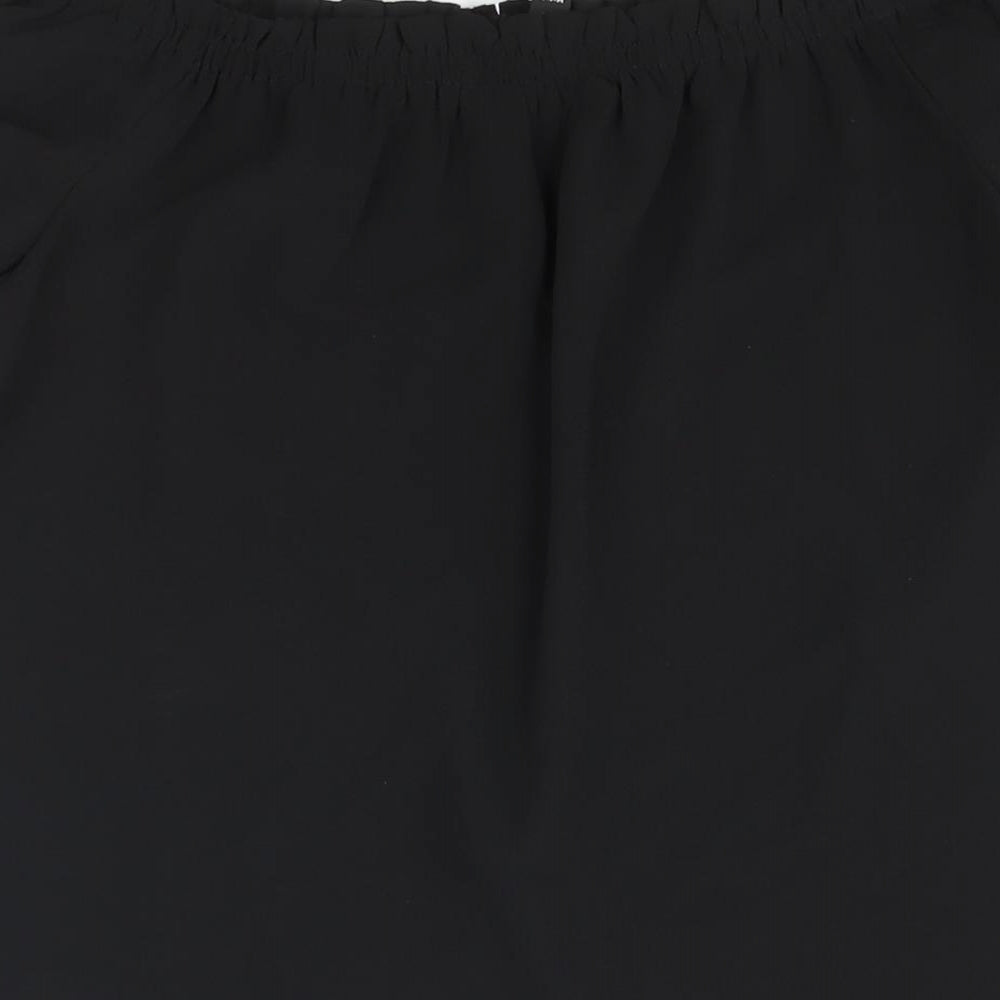 Dorothy Perkins Womens Black Polyester Basic Blouse Size 10 Boat Neck - Tie Detail