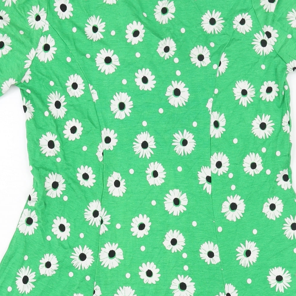 ASOS Womens Green Floral Viscose A-Line Size 10 V-Neck Pullover - Lace Collar
