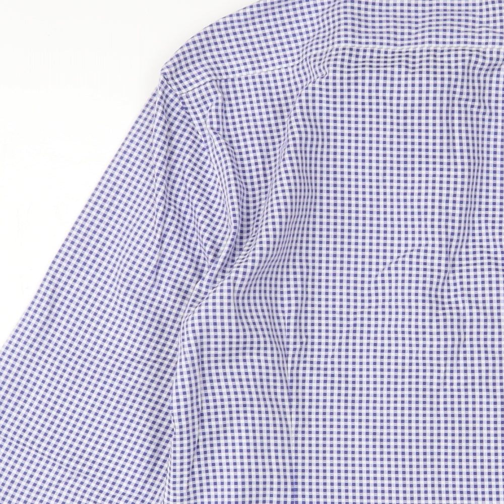 Marks & Spencer Mens Blue Plaid Cotton Button-Up Size 14.5 Collared Button