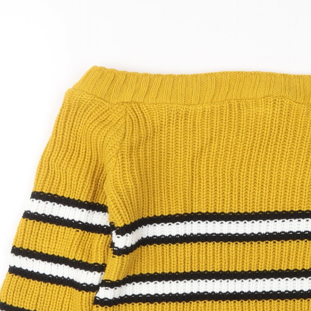 Cameo Rose Womens Yellow Boat Neck Striped Acrylic Pullover Jumper Size M