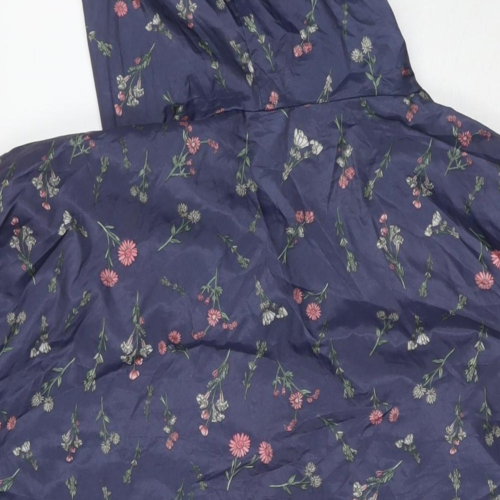 Anne de Lancey Womens Blue Floral Rain Coat Jacket Size L Zip