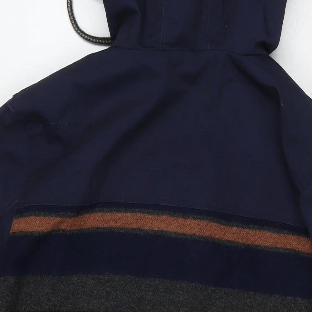 Bellfield Mens Blue Striped Parka Jacket Size M Zip