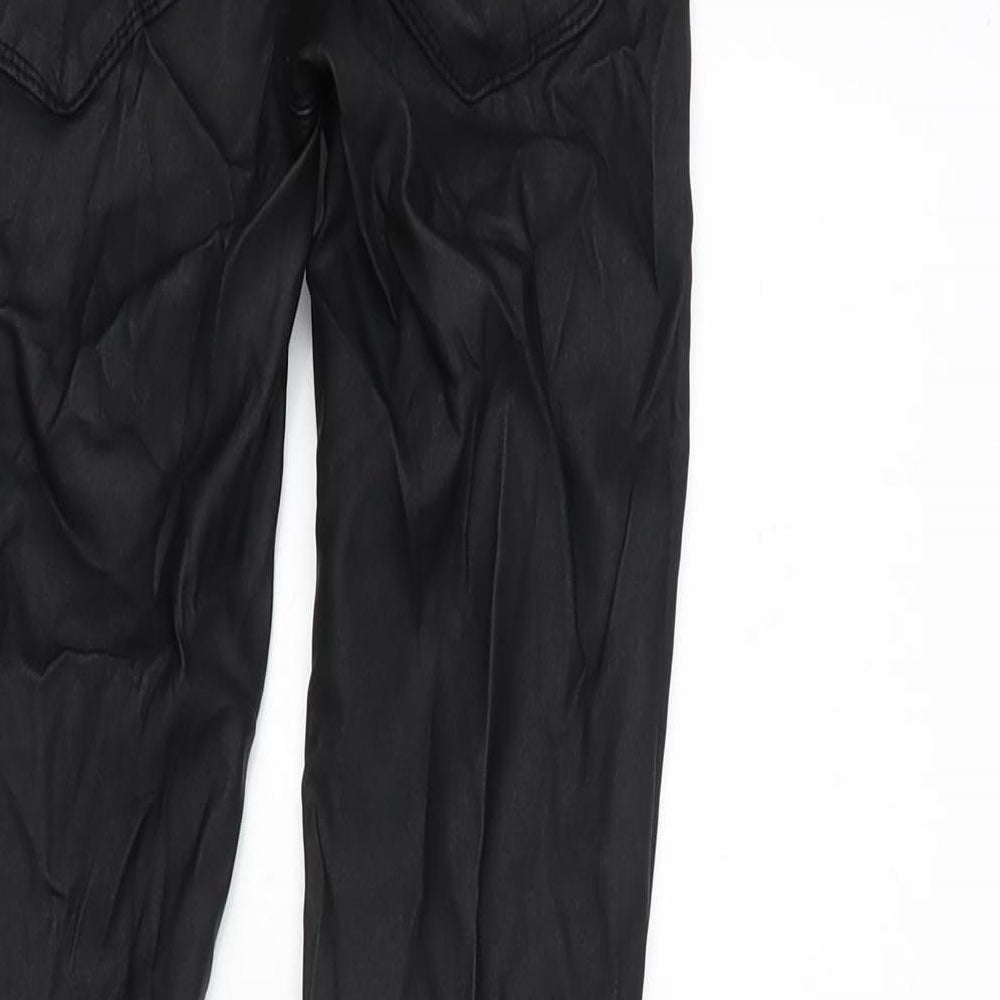 Brand and care label for Only women’s black polyester blend trousers, size S, 28-inch leg regular zip