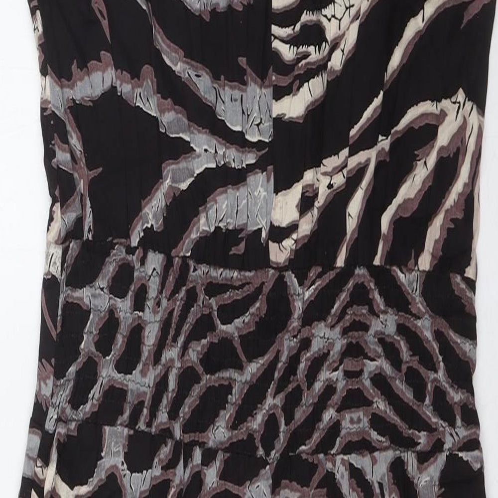 Next Womens Black Animal Print Viscose Jumpsuit One-Piece Size 8 L32 in Button - Elasticated Waist