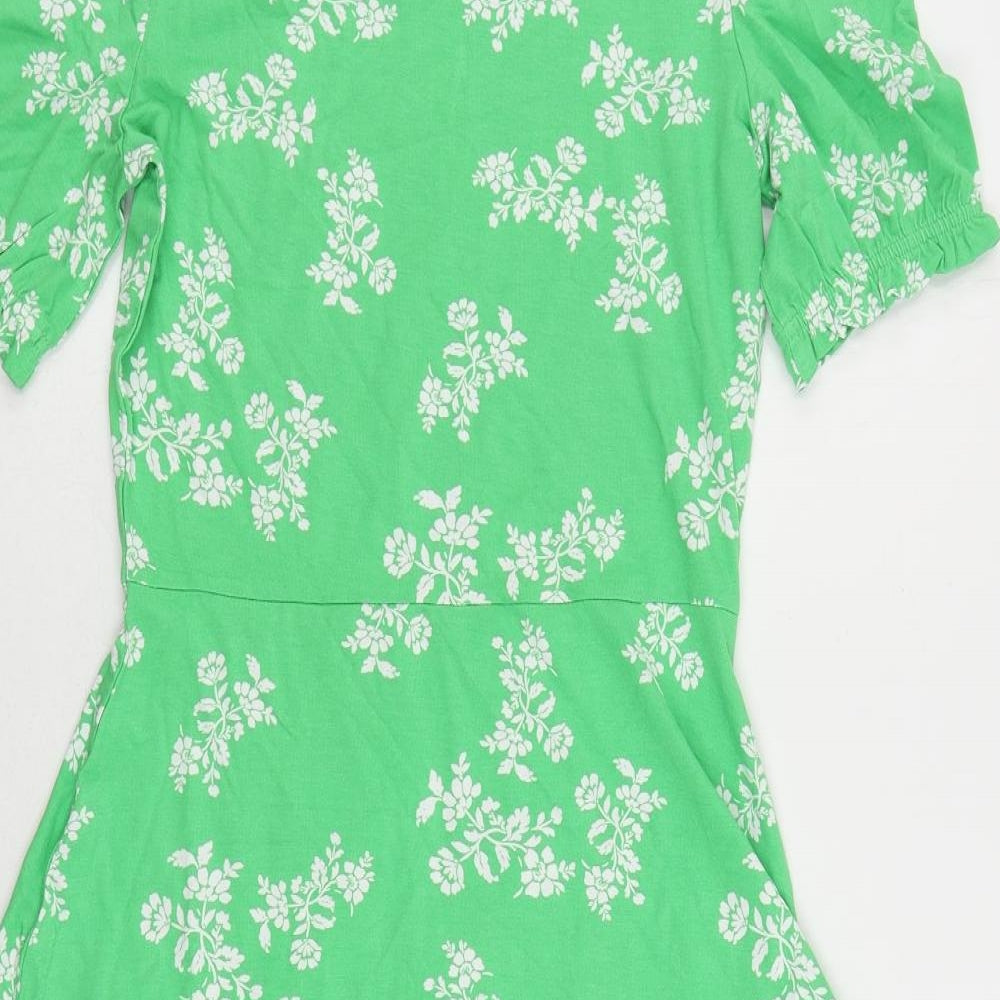 Marks & Spencer Womens Green Floral Viscose T-Shirt Dress Size 8 Crew Neck Pullover