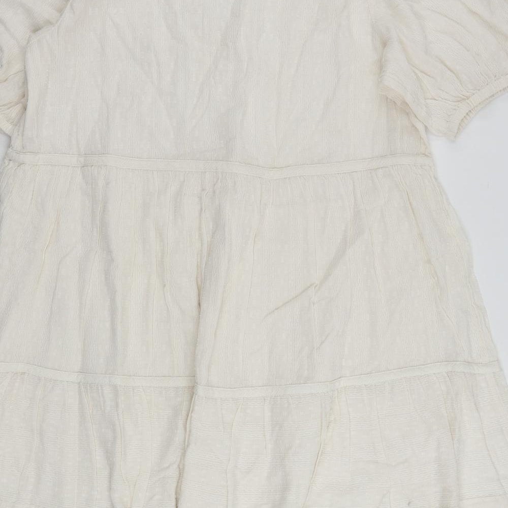 Marks and Spencer Womens Ivory Cotton Trapeze & Swing Size 16 V-Neck Pullover - Embroidered
