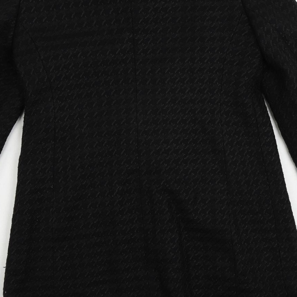 Mexx Womens Black Geometric Overcoat Coat Size 10 Button
