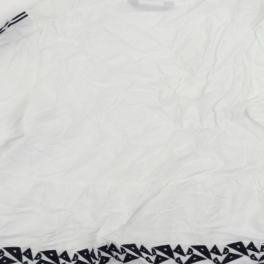 Marks & Spencer Womens White Viscose Basic Blouse Size 8 V-Neck - Embroidered