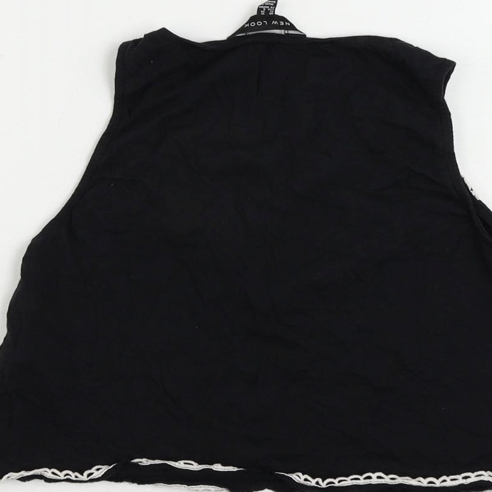 New Look Womens Black Cotton Cropped Tank Size 10 Scoop Neck