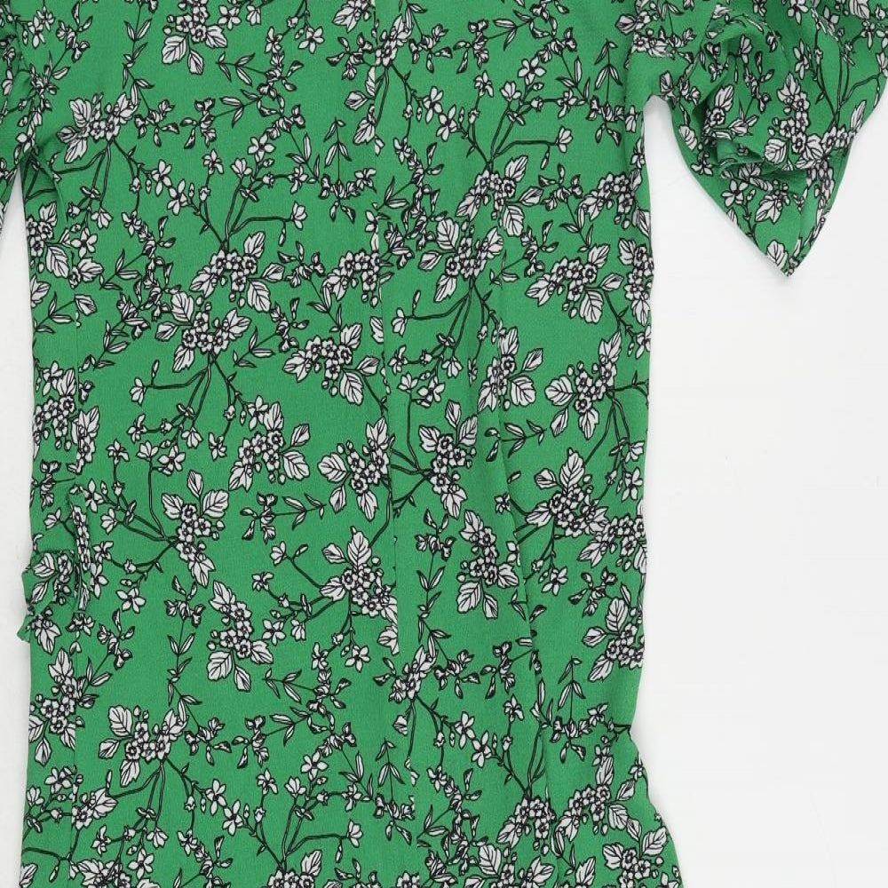 Yumi Womens Green Floral Polyester Sheath Size 8 Round Neck Zip - Ruffle