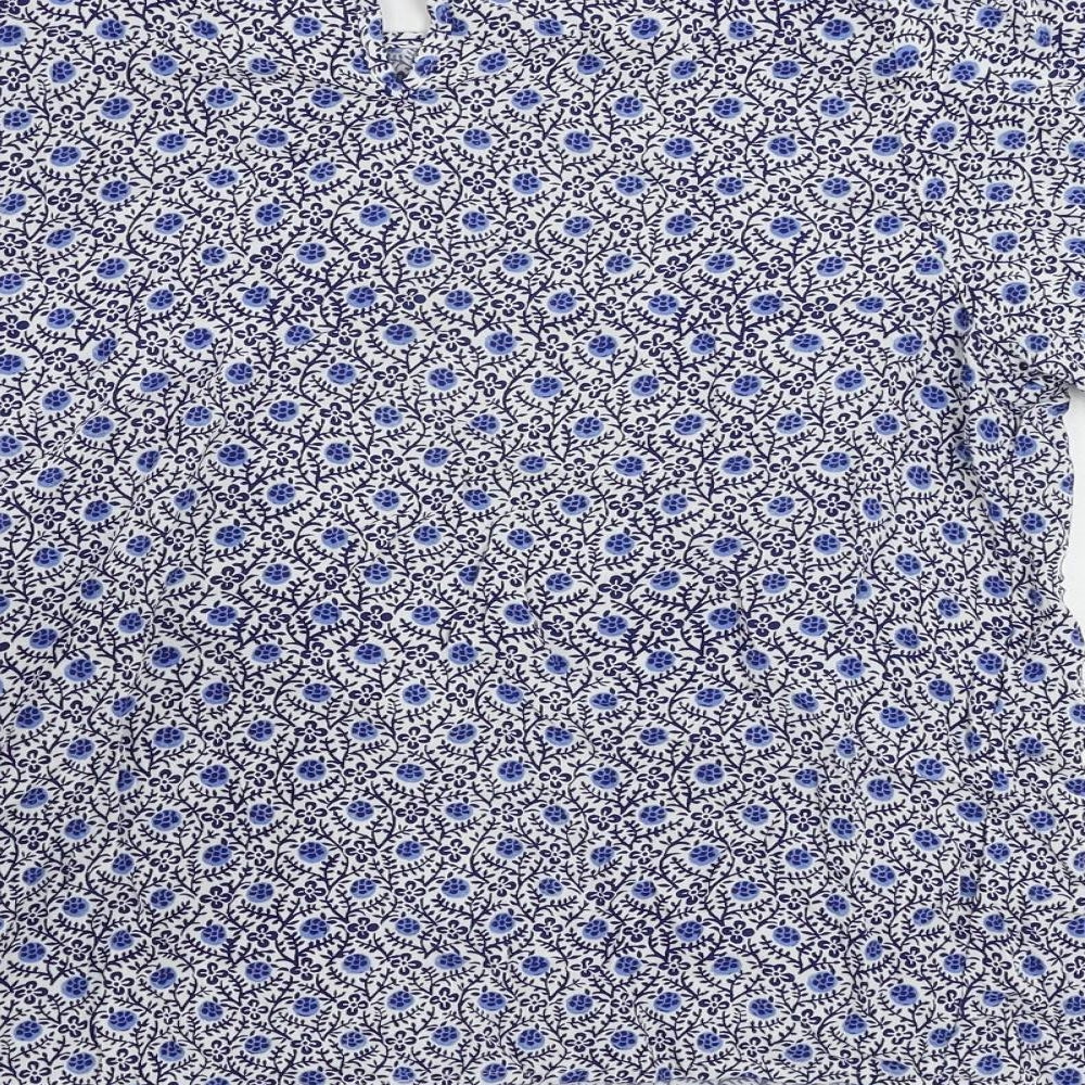 Marks & Spencer Womens Blue Geometric Viscose Basic Blouse Size 10 Round Neck
