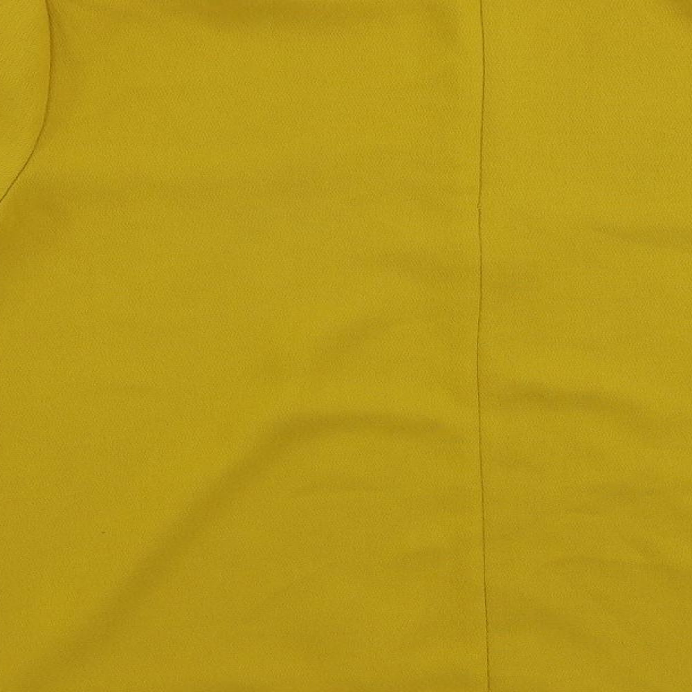 Topshop Womens Yellow Polyester Basic Blouse Size 10 Round Neck