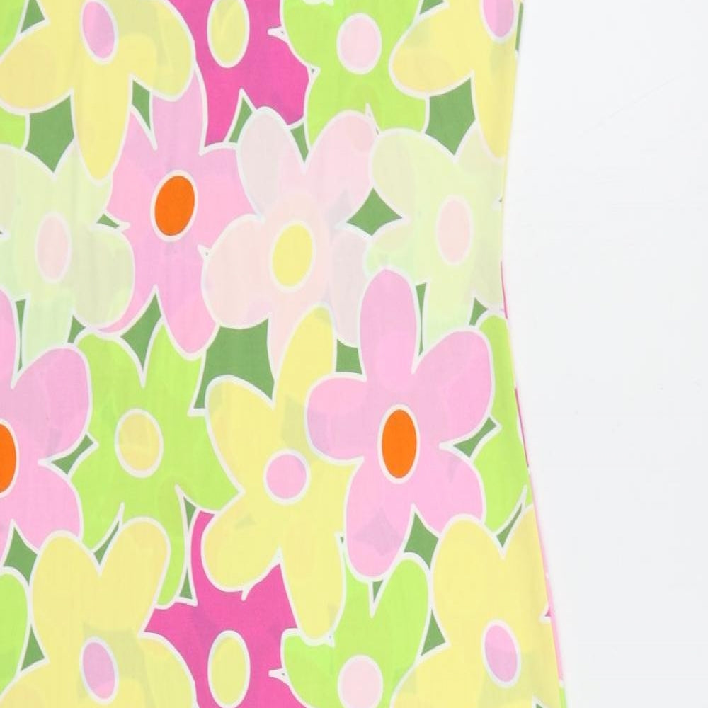 VILA Womens Multicoloured Floral Polyester Slip Dress Size M Scoop Neck Pullover