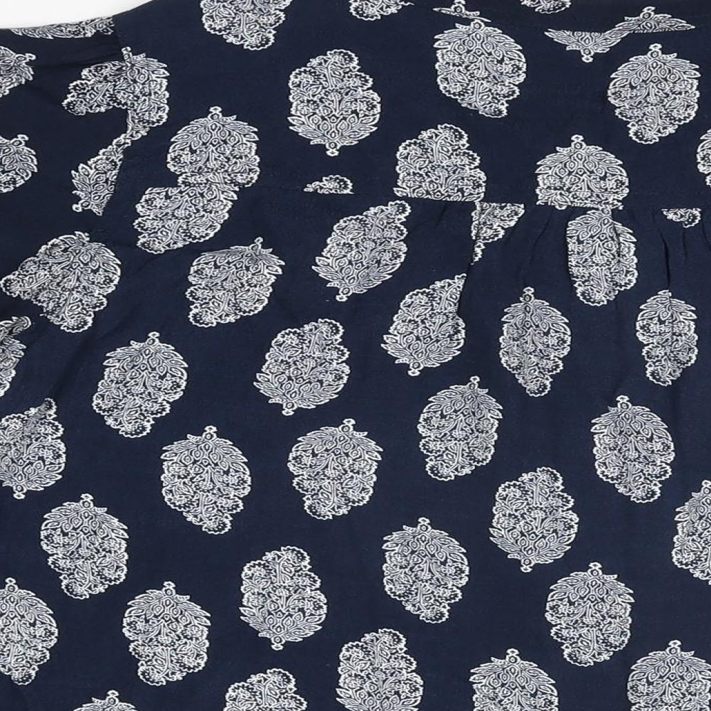 Marks & Spencer Womens Blue Geometric Viscose Basic Button-Up Size 12 Round Neck