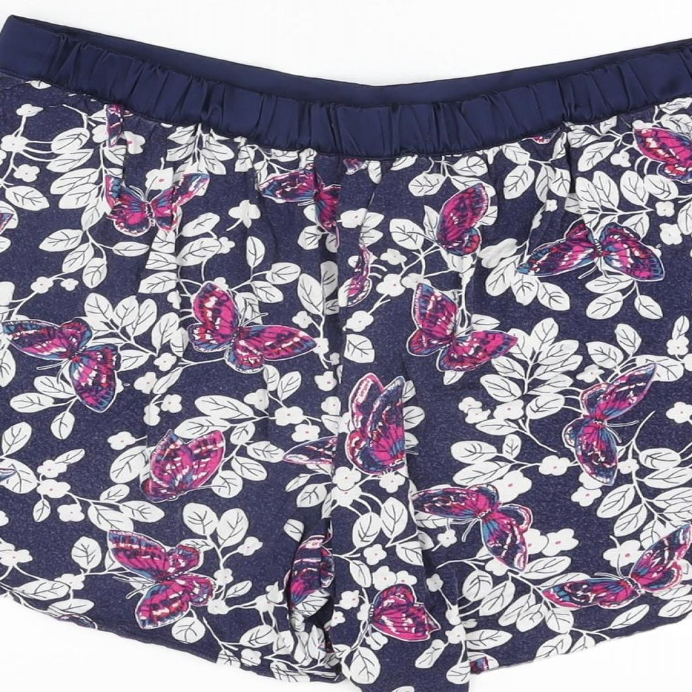 Marks & Spencer Womens Blue Floral Viscose Top Sleep Shorts Size 8 Drawstring
