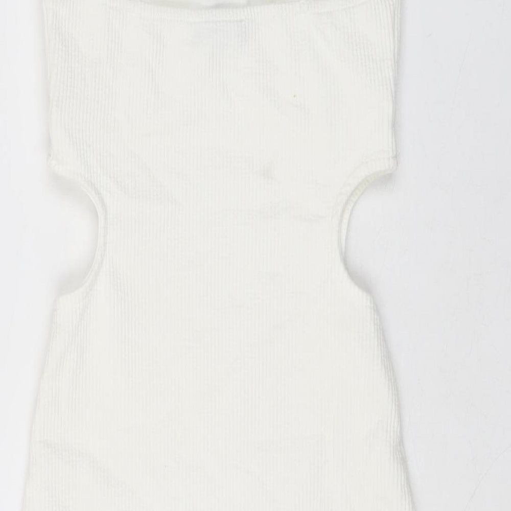 Bershka Womens White Polyester Mini Size S Sweetheart Pullover