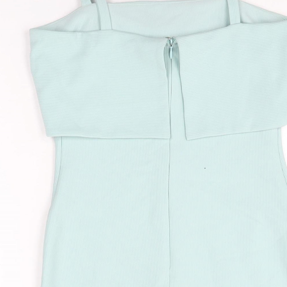 New Look Womens Blue Polyester Bodycon Size 10 Square Neck Zip