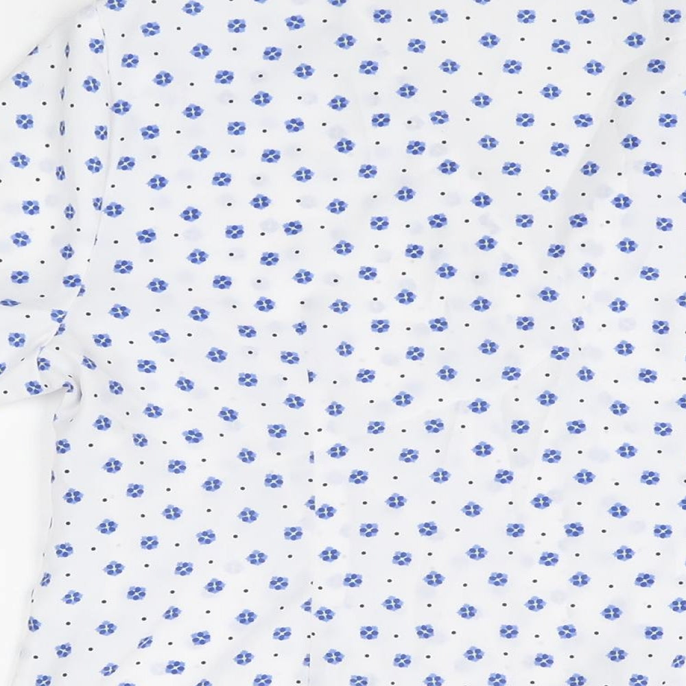 BHS Womens White Floral Polyester Basic Button-Up Size 12 Collared