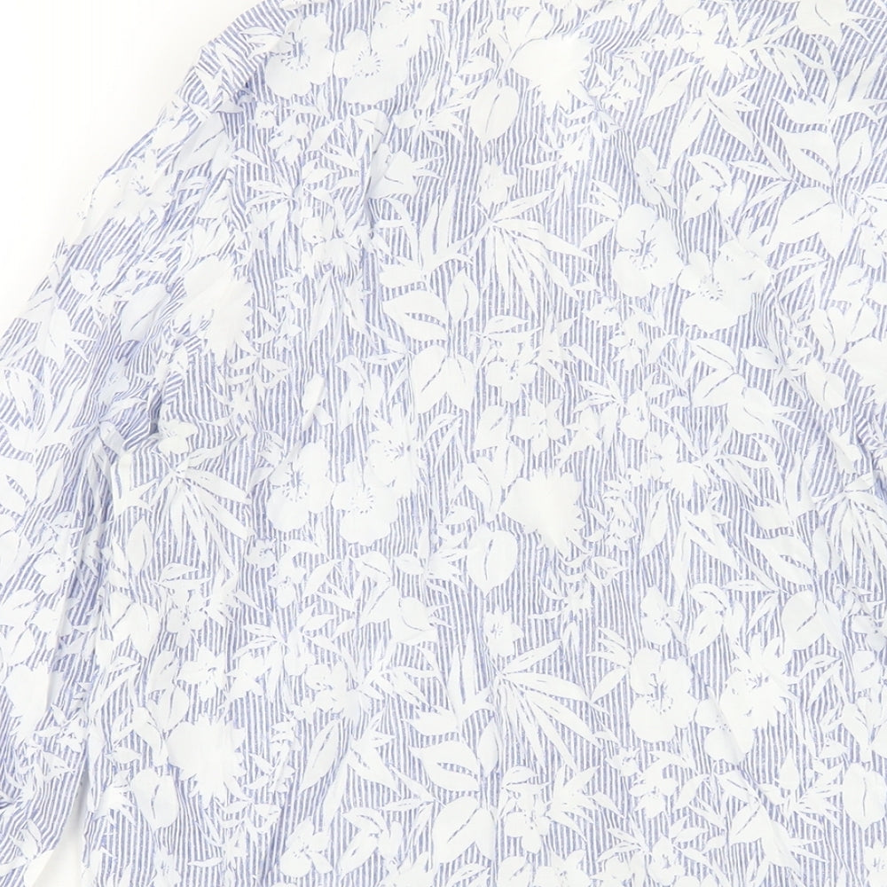 ERFO Womens Blue Geometric Cotton Basic Button-Up Size 10 V-Neck