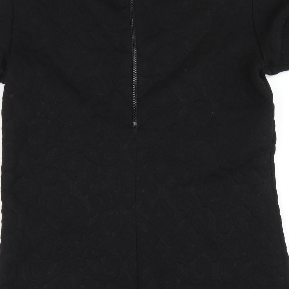 Zara Womens Black Polyester A-Line Size XS Round Neck Zip