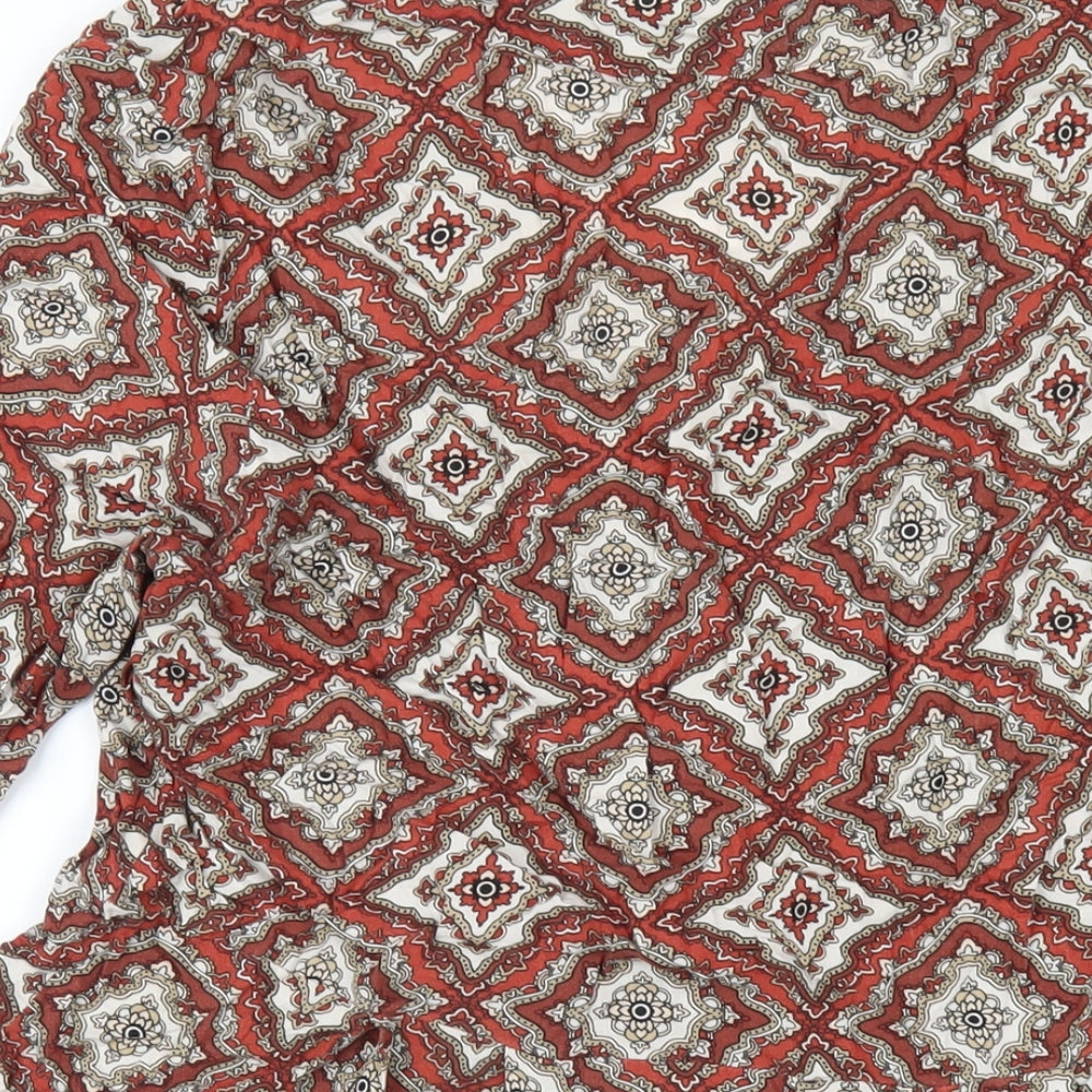 H&M Womens Orange Geometric Viscose A-Line Size 12 V-Neck Pullover