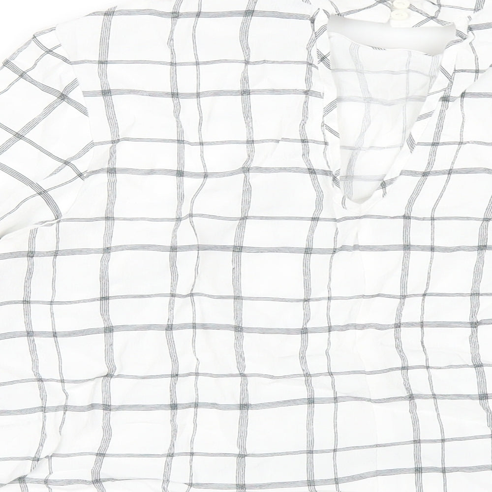 Marks & Spencer Womens White Check Viscose Basic T-Shirt Size 14 Round Neck