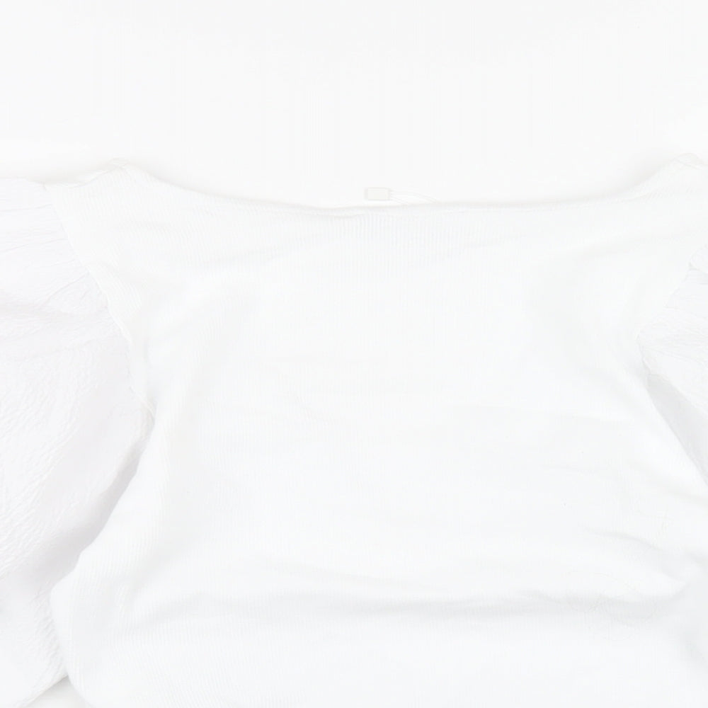Zara Womens White Polyester Cropped T-Shirt Size M V-Neck