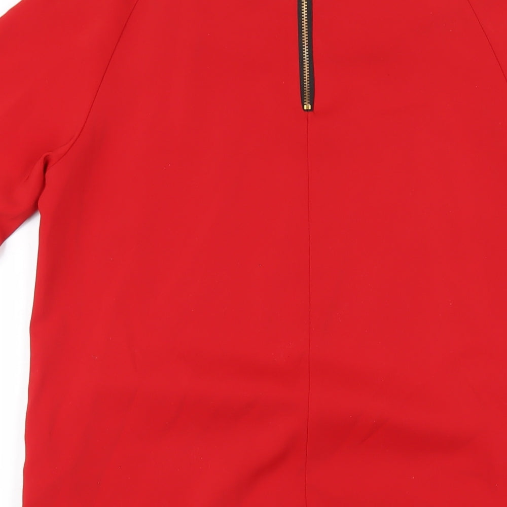 Dorothy Perkins Womens Red Polyester A-Line Size 6 Round Neck Zip