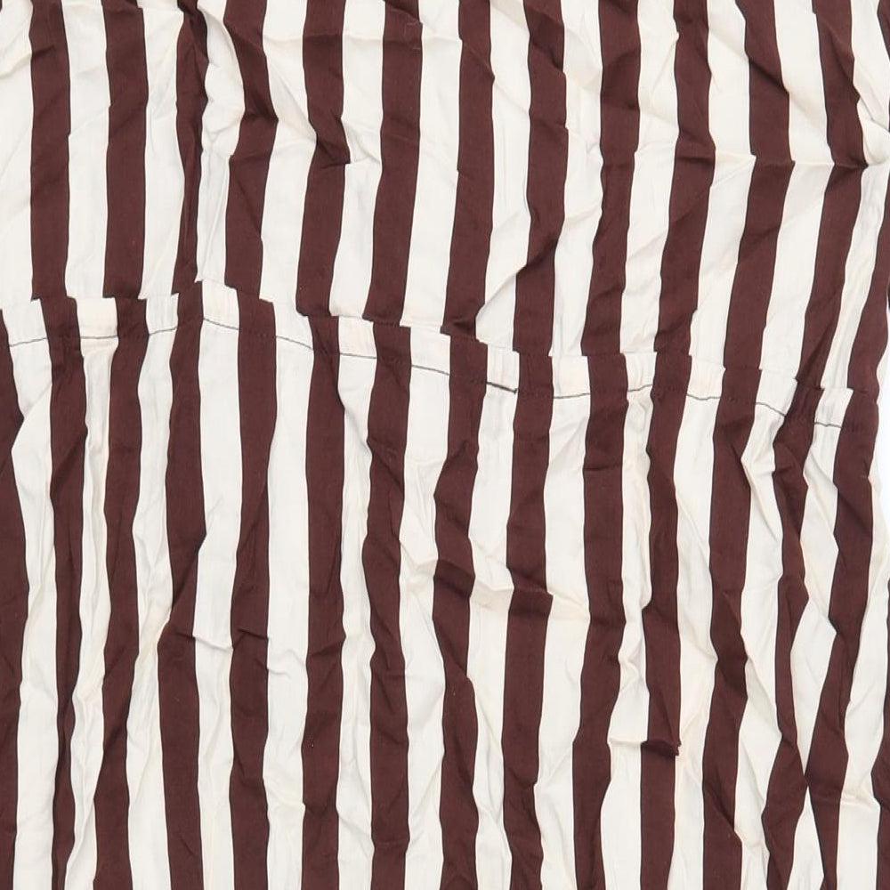 Mango Womens Brown Striped Viscose A-Line Size 2XL V-Neck Pullover