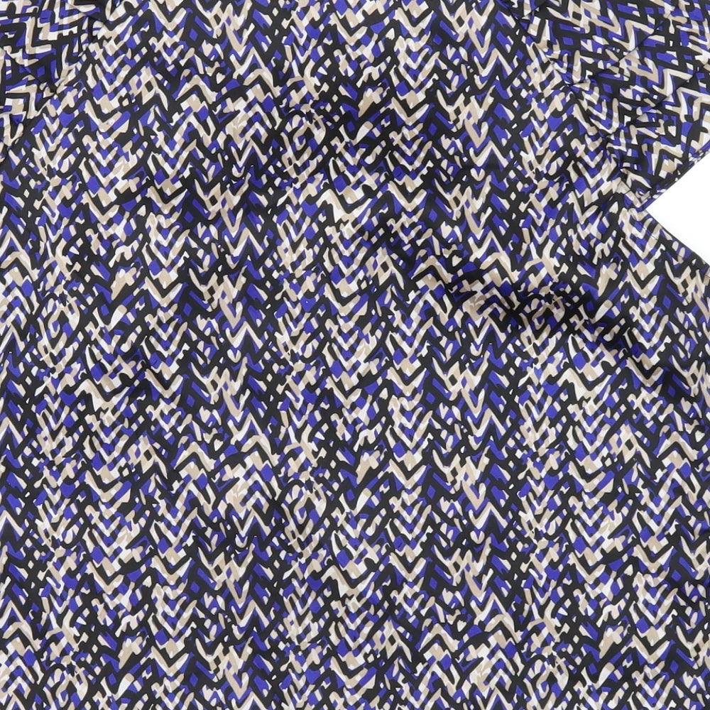 Debenhams Womens Blue Geometric Polyester Basic T-Shirt Size 10 Round Neck