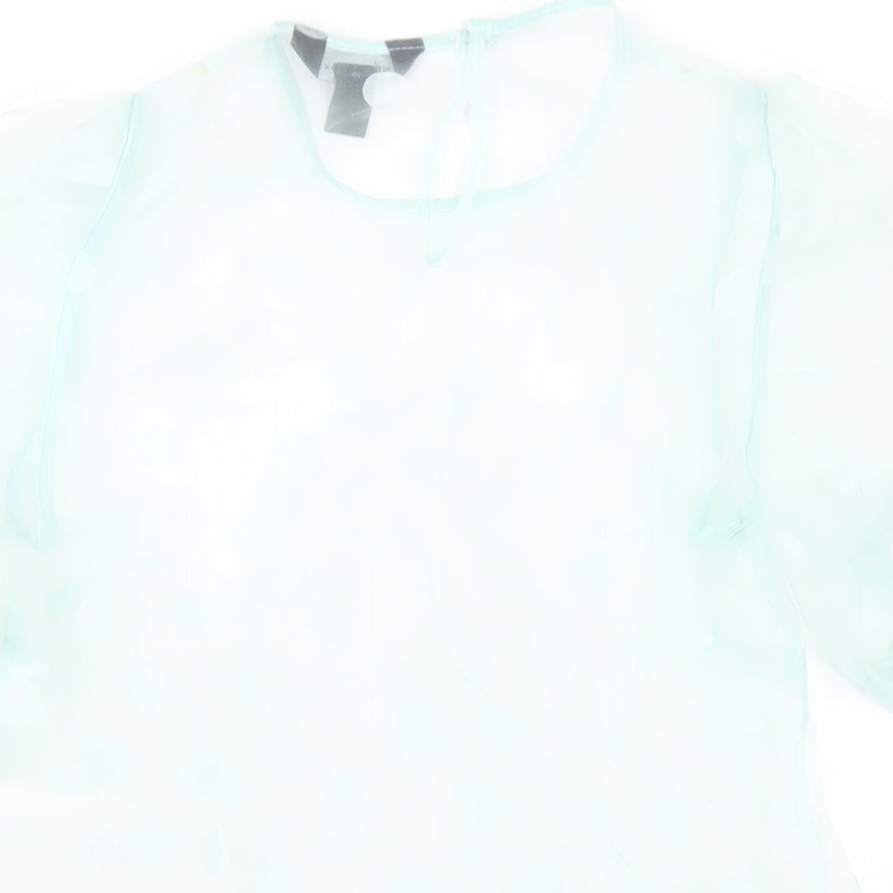 New Look Womens Green Polka Dot Polyester Basic T-Shirt Size 6 Round Neck