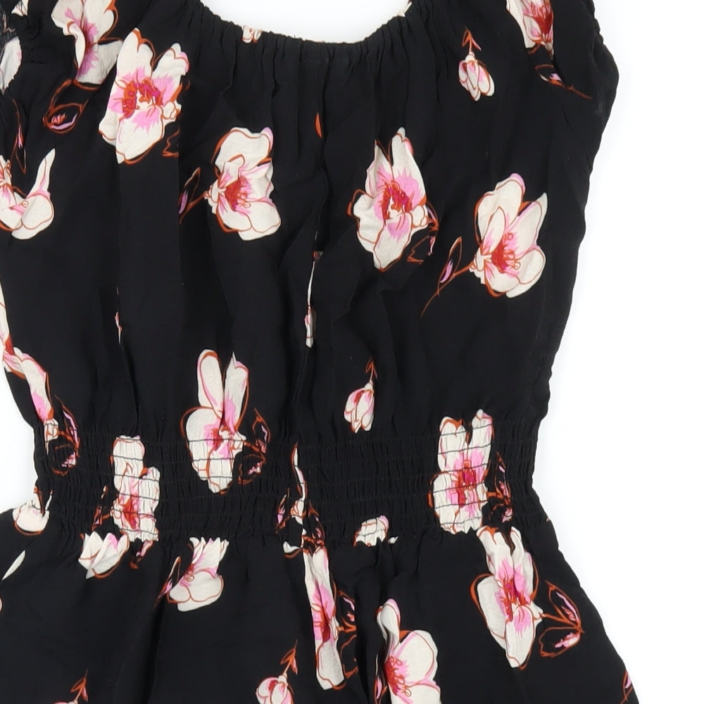 FOREVER 21 Womens Black Floral Viscose A-Line Size S Scoop Neck Pullover