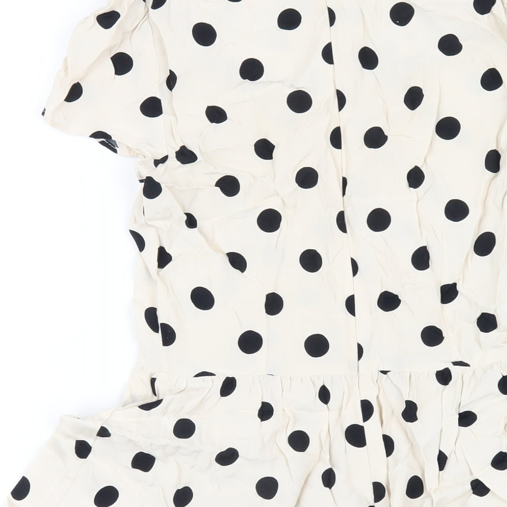 Topshop Womens Ivory Polka Dot Viscose A-Line Size 6 Round Neck Zip