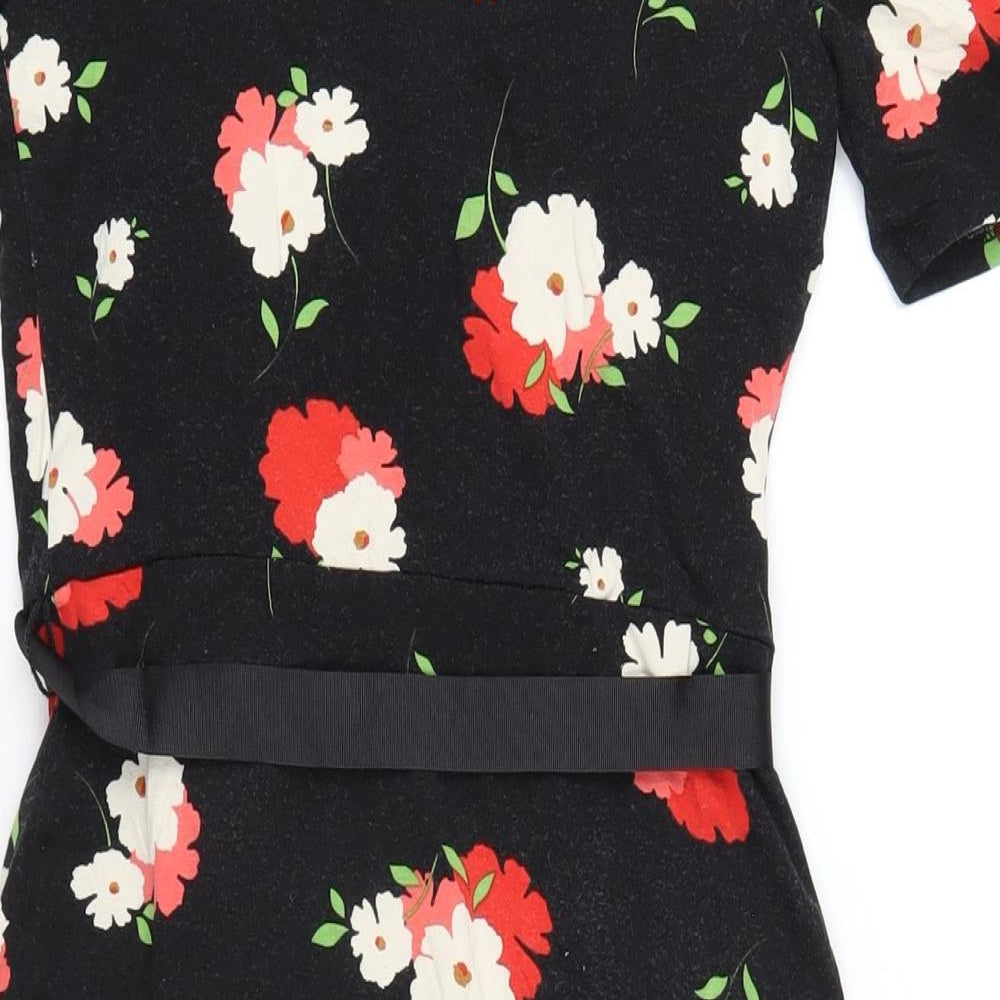 Phase Eight Womens Black Floral Viscose Bodycon Size 8 V-Neck Pullover