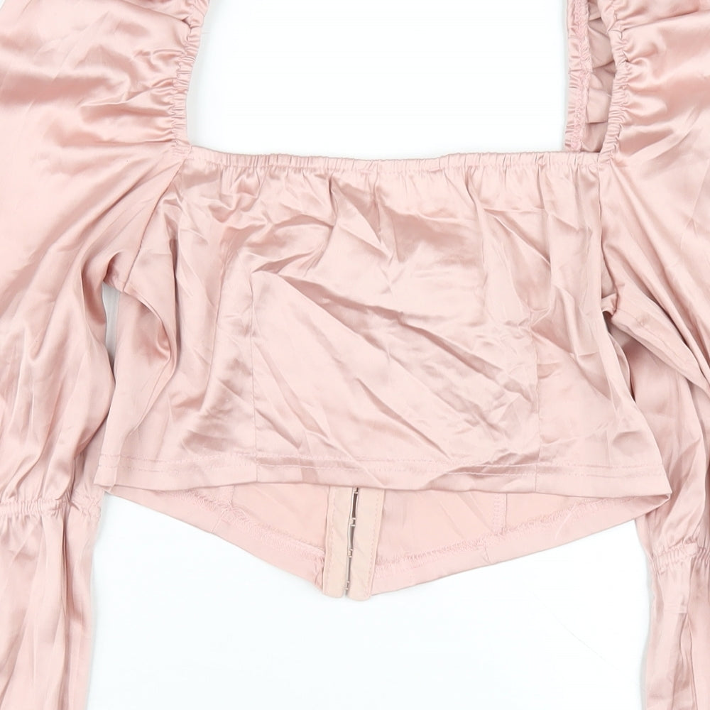 Missguided Womens Pink Polyester Cropped T-Shirt Size 8 Square Neck