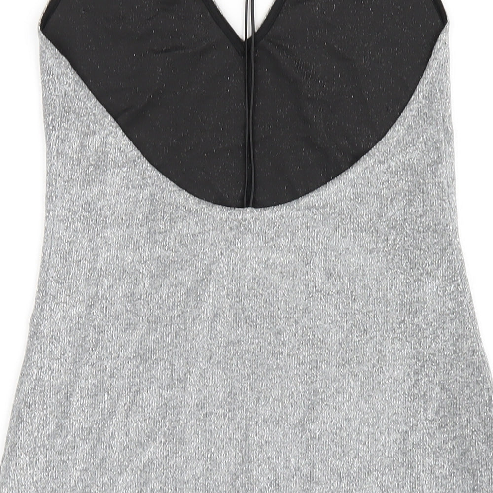 H&M Womens Silver Polyester Bodycon Size M V-Neck Pullover