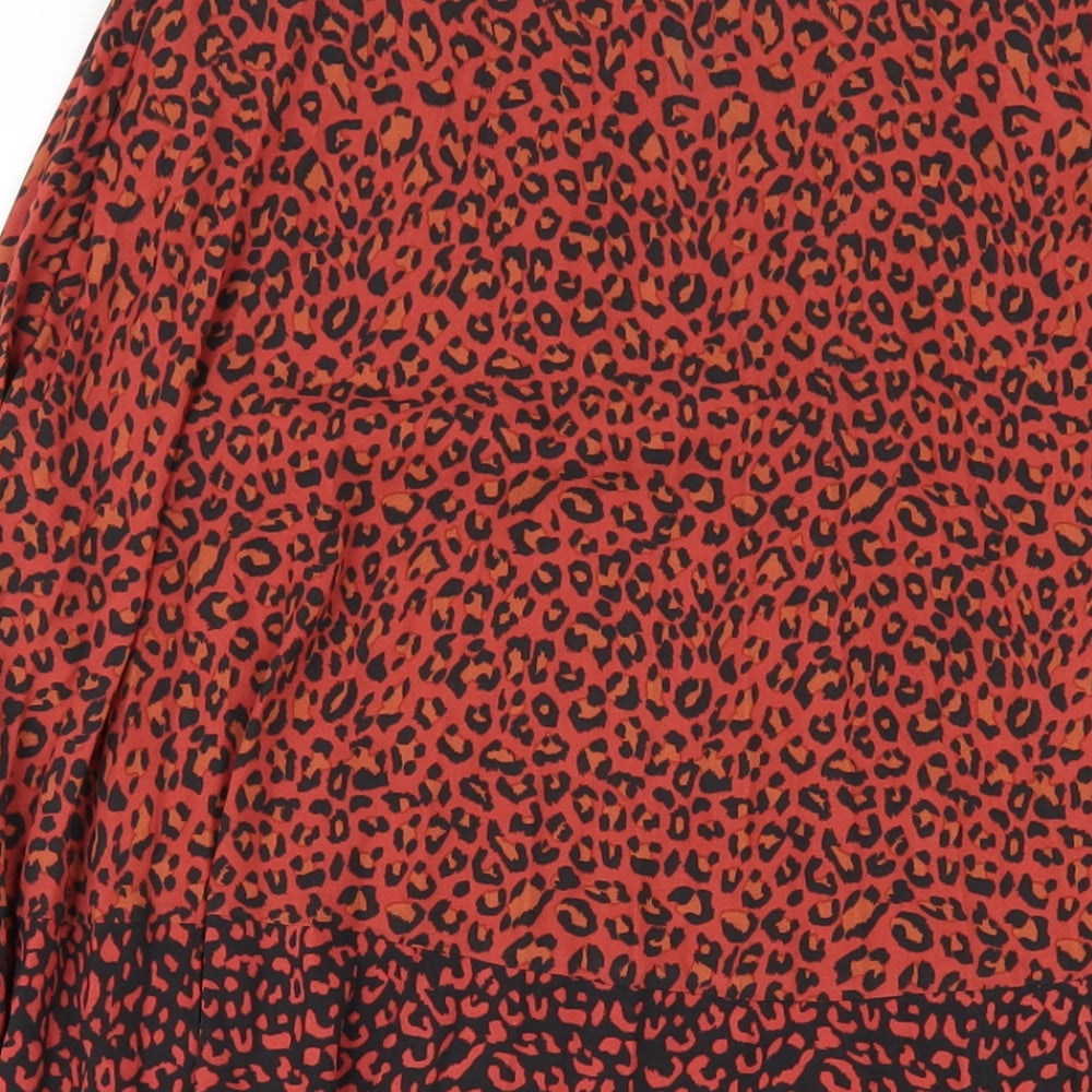 Stradivarius Womens Red Animal Print Polyester A-Line Skirt Size M Zip