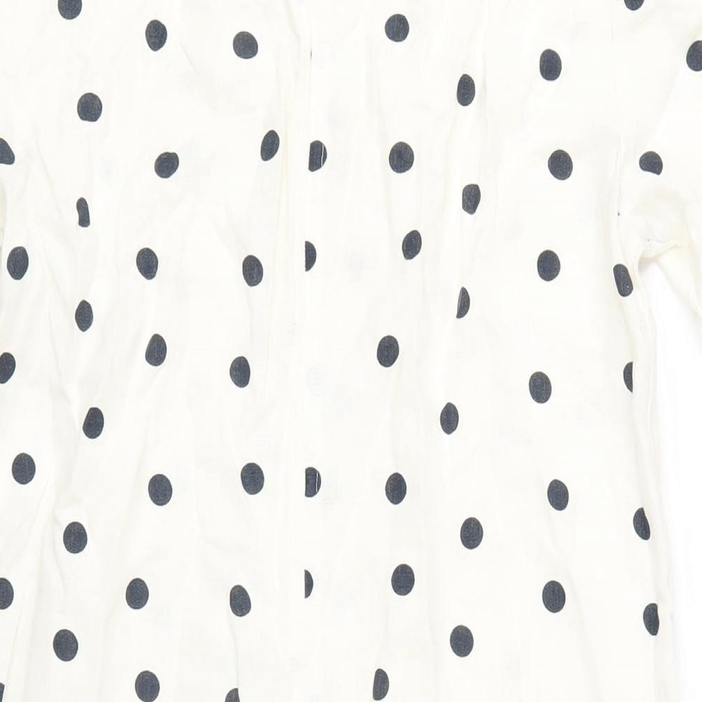 Marks & Spencer Womens Ivory Polka Dot Linen A-Line Size 10 V-Neck Pullover