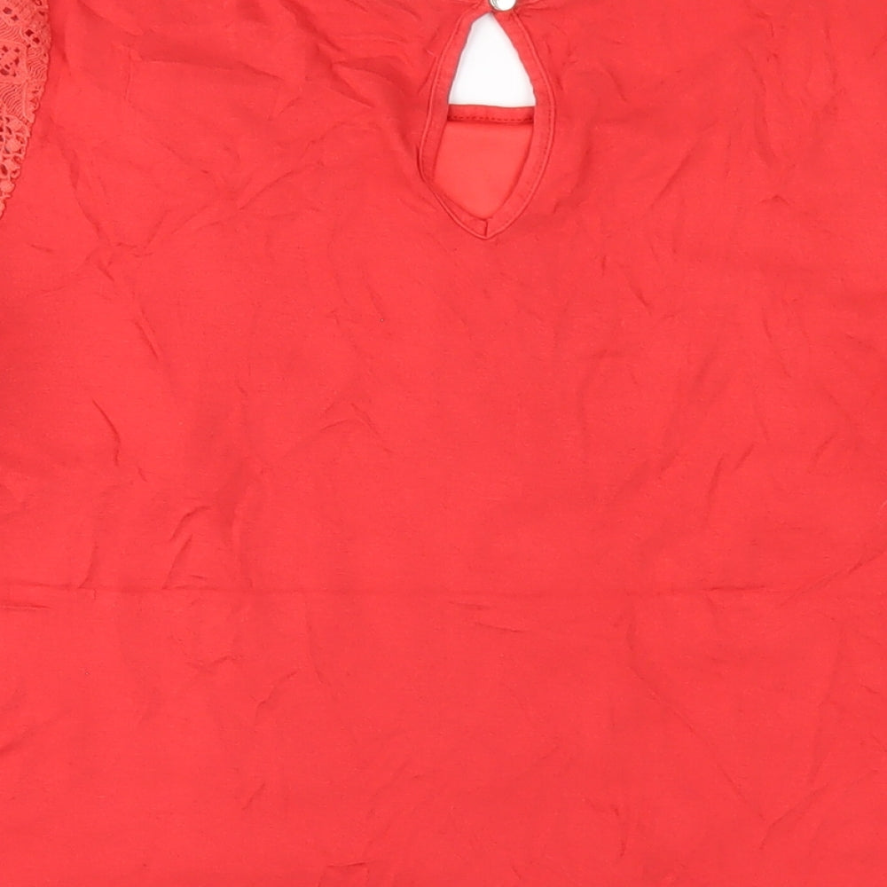 Oasis Womens Red Cotton Basic T-Shirt Size M Round Neck